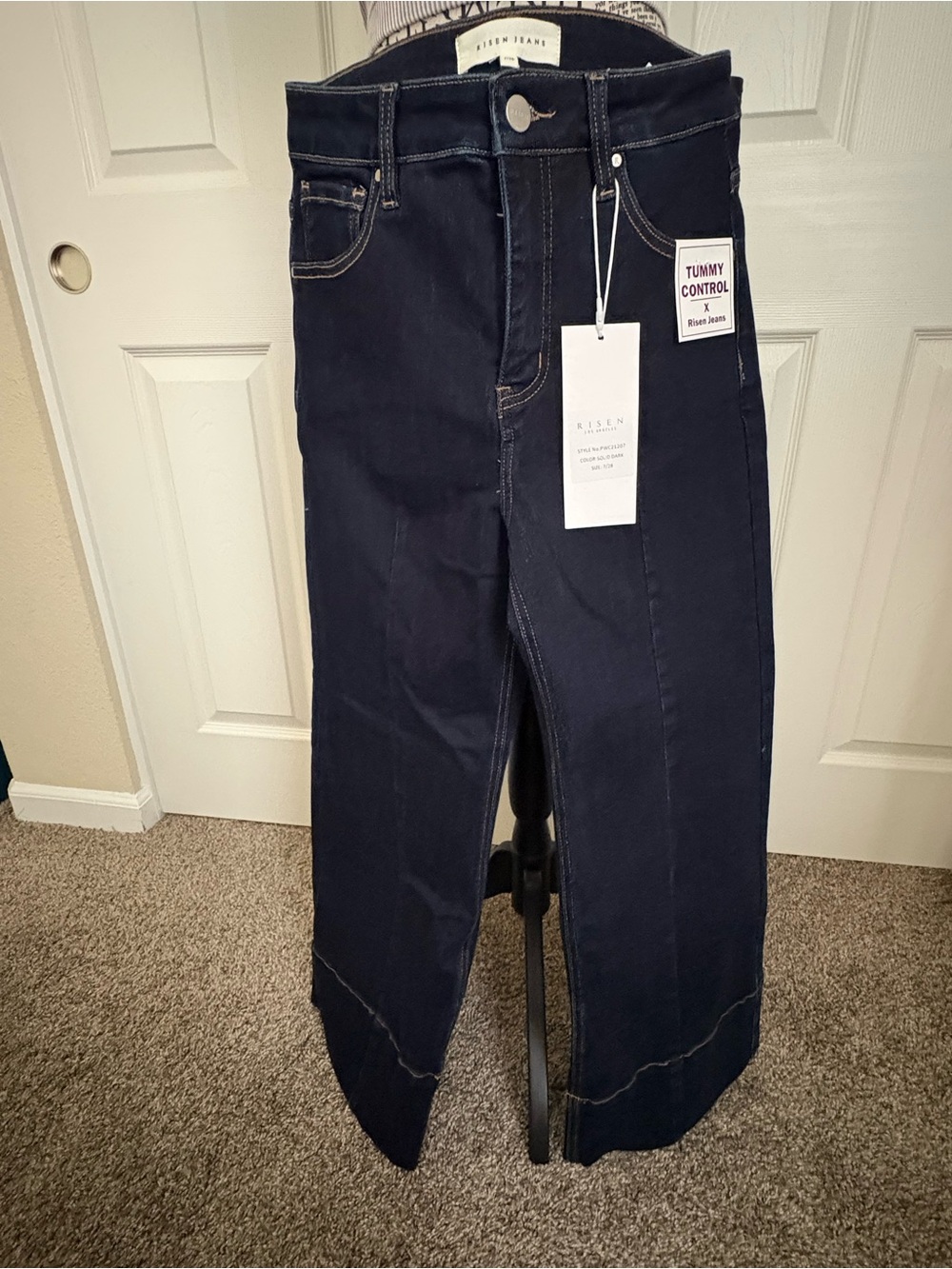 RISEN High-Rise Tummy Control Wide-Leg Jeans - Dark BLUE